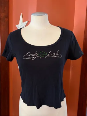Harley Davidson Lady Luck Rhinestone Scoop Neck Tee thumbnail 1