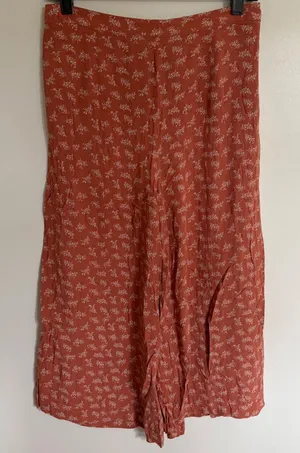 American Eagle Terracotta Orange Floral Wide Leg Crop Pants Medium Viscose thumbnail 1