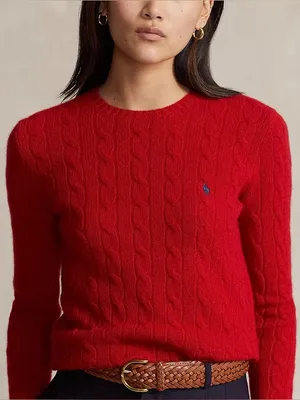 Ralph Lauren Cable Knit Wool Sweater Red Size Medium Women’s Relaxed Oversized thumbnail 1