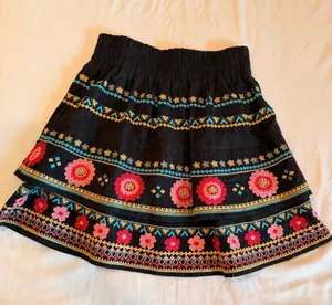 Savanna Jane Small Black Embroidered Floral Tiered Mini Skirt Boho Western thumbnail 1