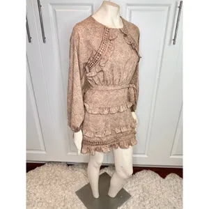 Lulu’s Kiss Me Goodnight Tan Polka Dot Ruffled Long Sleeve Mini Dress thumbnail 10