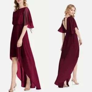 Jenny Packham Flutter Sleeve Luxe Chiffon Hi-Low Formal Dress‎ Cabernet NWT 2 thumbnail 2