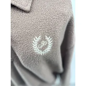PINK Victoria’s Secret Cropped Collared Sweatshirt Taupe Crest Logo Small Fleece thumbnail 6