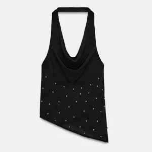 Zara NWT black cowl neck halter top with embellished dotted studs thumbnail 6