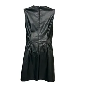 Abercrombie & Fitch Black Faux Leather Sleeveless Mini Dress XS Crew Neck Zip thumbnail 3