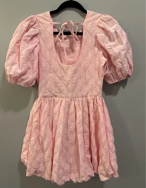 English Factory Textured Balloon Sleeves Bubble Hem Mini Dress Pink thumbnail 6