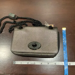 Coach Mini Chain Crossbody In Metallic Leather‎ Brass thumbnail 8