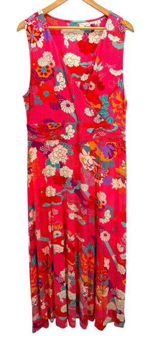NWT Soft Surroundings Posie Dress XL Sun Kssd Coral Floral Knit Maxi 2FA74 NEW thumbnail 1