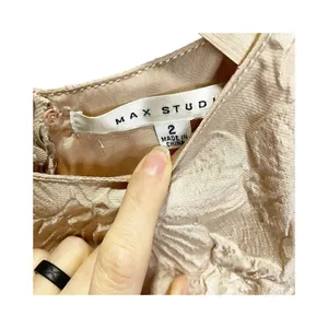 Max‎ Studio 2 Cappuccino Cream Jacquard Office Party Dress Pleated Skirt floral thumbnail 4