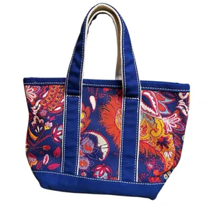 Lands' End Navy W/ Red Paisley Open Top Mini Boat Tote Bag Canvas thumbnail 2