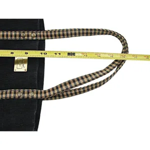 Longaberger Corduroy Plaid Tote Bag Purse Black Tan Khaki Check Homestead 9.5x10 thumbnail 5