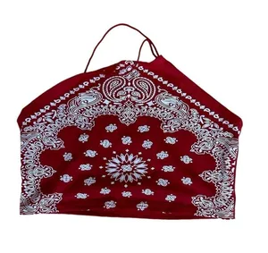 Romwe Red and White Bandanna Halter Cropped Top thumbnail 1