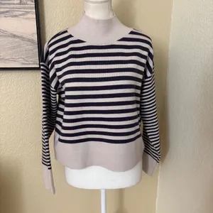 MAEVE Anthropologie The‎ Carys Mock-Neck Sweater Mauve Grey Size XS Striped thumbnail 3