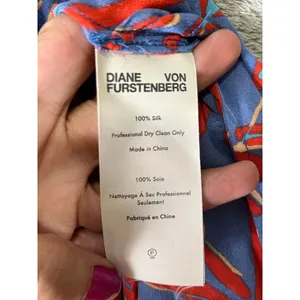 Diane von Furstenberg Elsden 100% Silk Floral Mini Dress Blue Red Size 0 thumbnail 6
