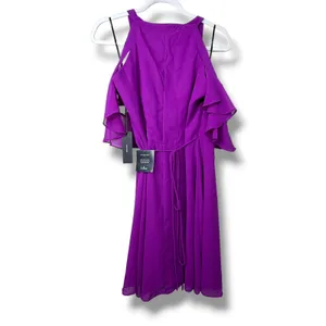 NEW Lulus Bombshell Magenta Purple Off-the-Shoulder Flirty Wrap Mini Dress XL thumbnail 8