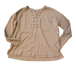 Entro tan waffle knit Henley top size small thumbnail 1