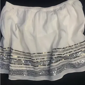 New Abercrombie & Fitch White Sequin Elastic Waist Mini Skirt Size Medium‎ thumbnail 3