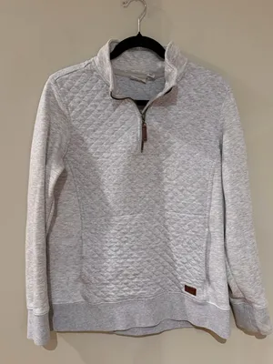 L.L. Bean Gray Quilted Quarter-Zip Pullover thumbnail 4