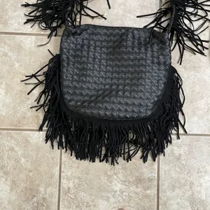 Faux Suede Fringe Rhinestone black Shoulder Bag boho tassels purse tote‎ thumbnail 4