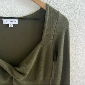 Lost + Wander Green Textured Long Sleeve Green Dress Medium thumbnail 3