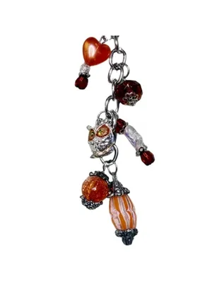 NEW One of a Kind Harvest Moon Owl Handmade Beaded Bag Charm Keychain (#43) thumbnail 5