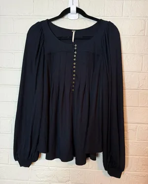 Free People Black Cotton Blend Long Sleeve Ladies Top Size S ✨ thumbnail 3