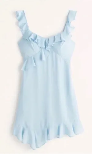 NWT Abercrombie & Fitch Asymmetrical Ruffle‎ Mini Dress in Light Blue Size Large thumbnail 1
