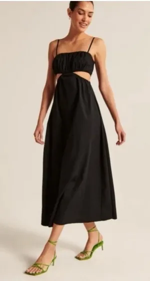 Abercrombie and Fitch black cotton maxi cut out dress casual fall formal boho XL thumbnail 1