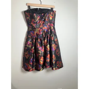 David Meister Vintage Floral Brocade‎ Strapless Mini Dress Black Multi Size 8 thumbnail 5