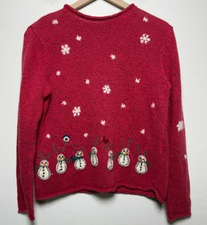 VTG Northern Isles Women Sweater M Red Snowman Snowflake Felted Holiday Festive thumbnail 1