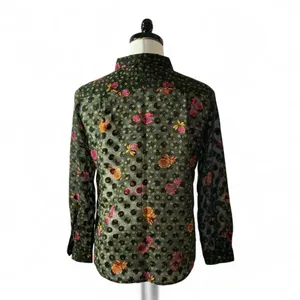 LOFT Floral Swiss Dot Sheer Button Down Blouse Womens M Green Fall Dark Academia thumbnail 2