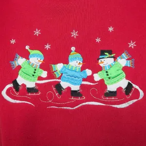 Studio Works Vintage 90s Snowman Ice Skating Embroidered Christmas Sweatshirt thumbnail 4