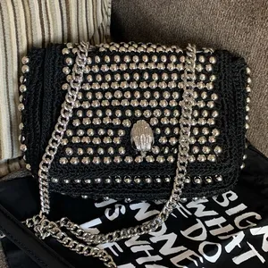 Authentic KURT GEIGER LONDON SILVERSTONE STUDS CROCHETED/LEATHER FLAP CROSSBODY thumbnail 1