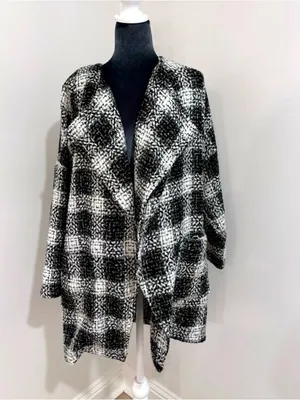 Jealous Tomato Black & White Plaid Open Front Overcoat / Coatigan - Size Small thumbnail 2