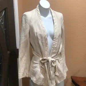 Zara Basic beige v neck wrap blazer jacket thumbnail 4