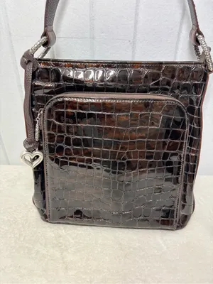 Brighton‎ Vintage Shoulder Bag Brown Leather Croc-Embossed Purse thumbnail 3