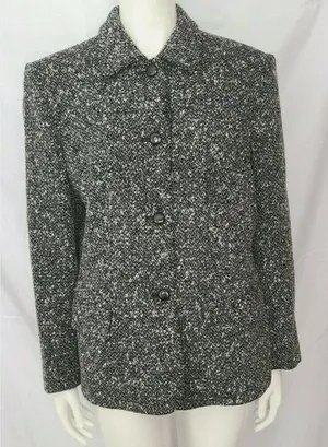 Bill Burns New York Wool Blend Jacket Blazer black Marled Pockets Button Sz 10‎ thumbnail 1