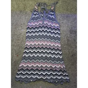 Old Navy Halter Neck Chevron Knit‎ Mini Dress Grey Pink Zig Zag Scalloped Hem Sleeveless thumbnail 2