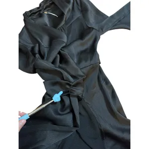 Free People Black Long Sleeve Wrap‎ Ruffle Hem Mini Dress Belted Sz M thumbnail 5