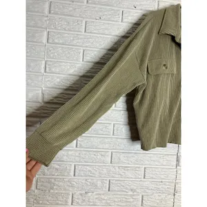 BKE‎ Ribbed Knit Shacket Womens Medium Olive Green Excellent Button Down Shirt thumbnail 2