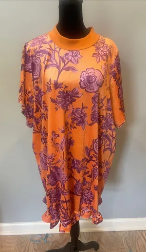 Oversized orange with purple flowers super fun dress thumbnail 1