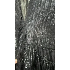 Pilcro Dress Tiered Shirtdress Medium Sheer Black Silver‎ Shimmer Long Sleeve thumbnail 4