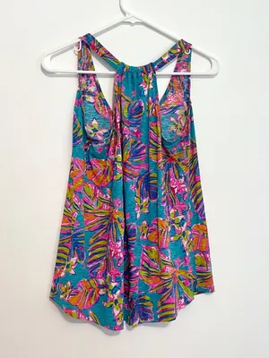 LILLY PULITZER Minka Trapeze Tank Top Sea Blue Summer Haze Pink Tropical Floral thumbnail 12