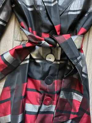 Puli Metallic Silver, Red and Black Plaid Wrap Dress with Belt thumbnail 3