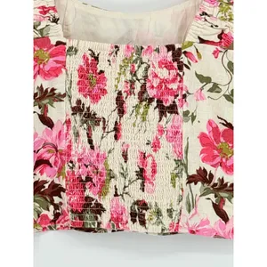 Abercrombie & Fitch Floral Linen Blend Smocked Corset Top‎ Size Small Coquette thumbnail 6