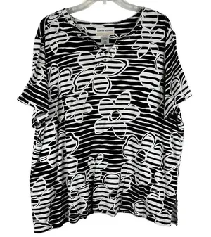 Alfred Dunner Striped Floral Short Sleeve Blouse 2X thumbnail 1