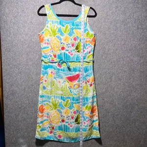 Weekend‎ Clothes Line Fruit Print Rayon Sleeveless Dress Small Blue Summer thumbnail 3