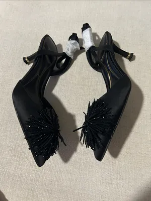 Kenneth Cole New York Umi Pom Pom Pumps, Black Satin. size 7.5, NEW with Box thumbnail 7