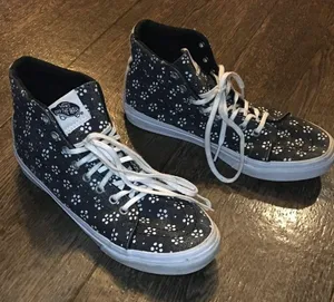 Vans Black Dot Daisy Print Lace Up High Top Sneakers Women’s Size 7 thumbnail 5