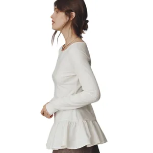 ANTHROPOLOGIE MAEVE Women’s White Long Sleeve Ruffle Hem Knit Top thumbnail 2